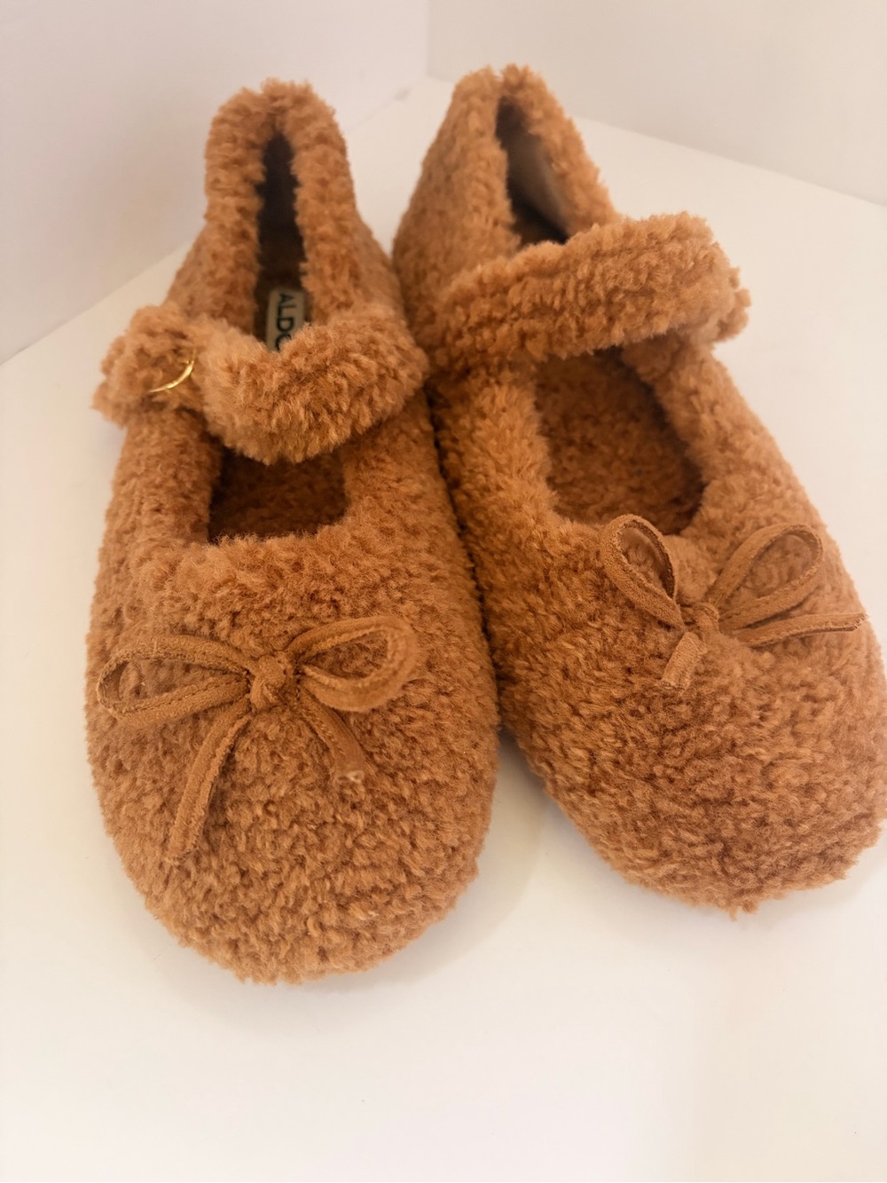 Aldo Plush Sherpa Slip-On Slippers in Caramel Brown